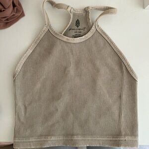 Free People Beige Ribbed Tank Top